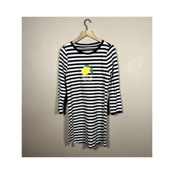 Kate Spade Lemon "Look on the Bright Side" Striped Sleep Dress Shirt Size Med - Picture 1 of 6
